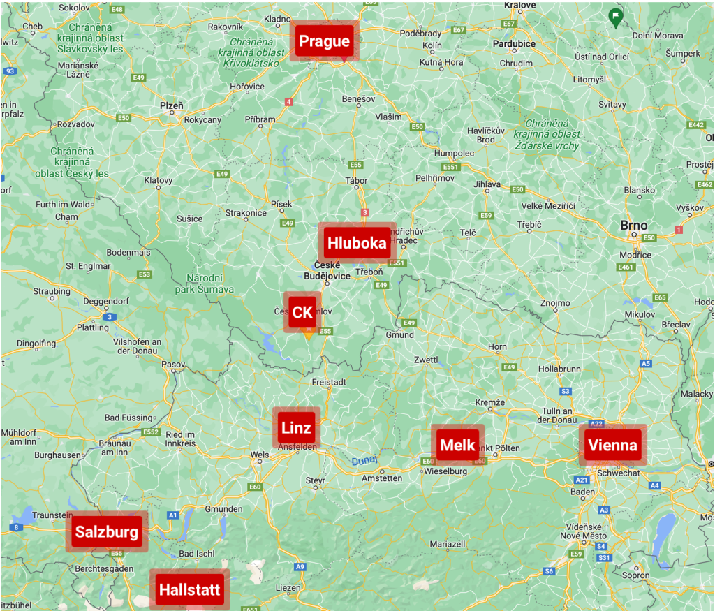 Tour Points: Hallstatt - Salzburg - CK Cesky Krumlov