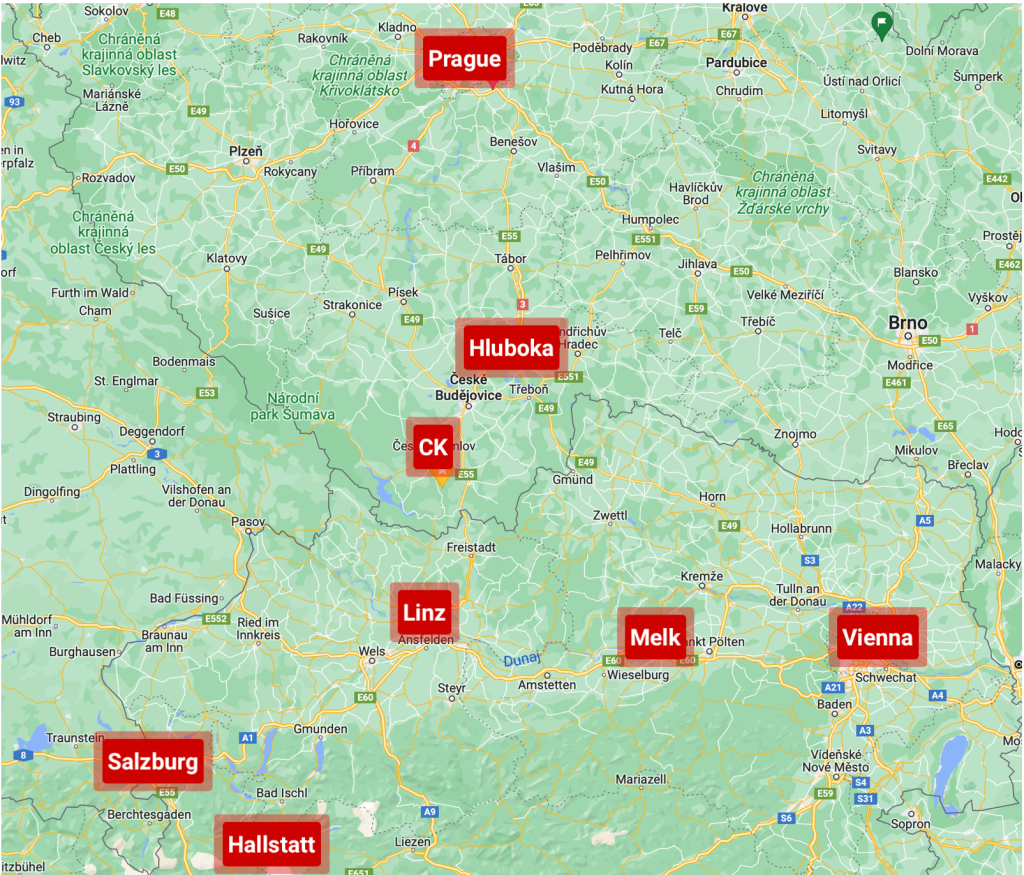 Tour Points: Salzburg - CK Cesky Krumlov - Prague